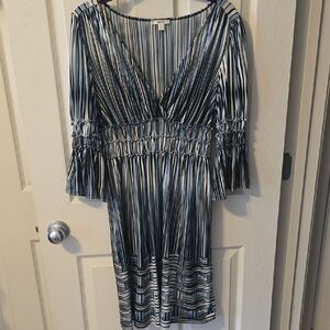 Sophie Max Navy and White Striped 3/4 Sleeve Dress